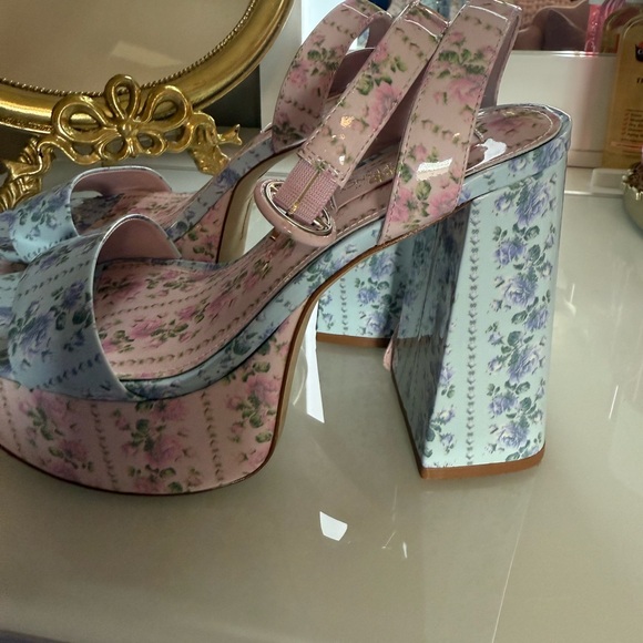 Pink and Blue Platform Heels with Chunky Block Heel - Picture 1 of 4